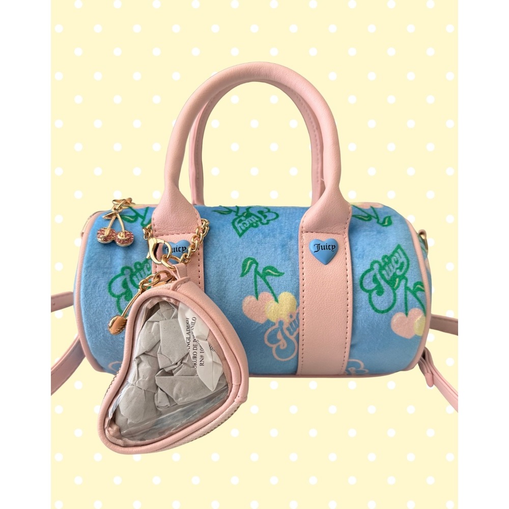 Juicy Couture Cherry Gelato Mini Barrel Bag Velour Blue Pink Yellow Y2K NWOT